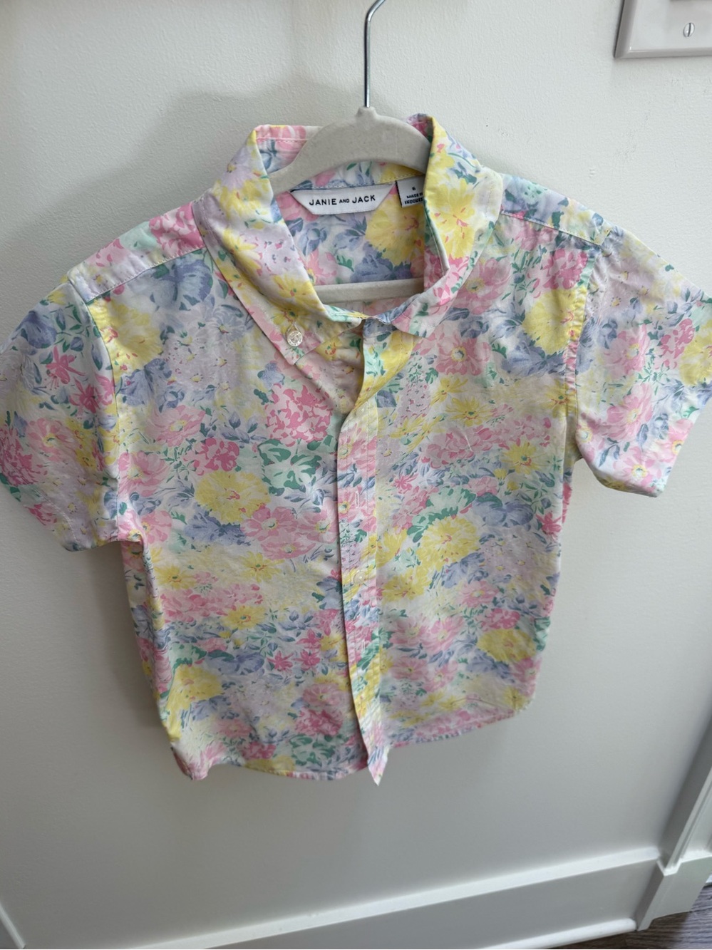 Janie and Jack Pastel Floral Button-Down Shirt - Yellow, Pink & Blue